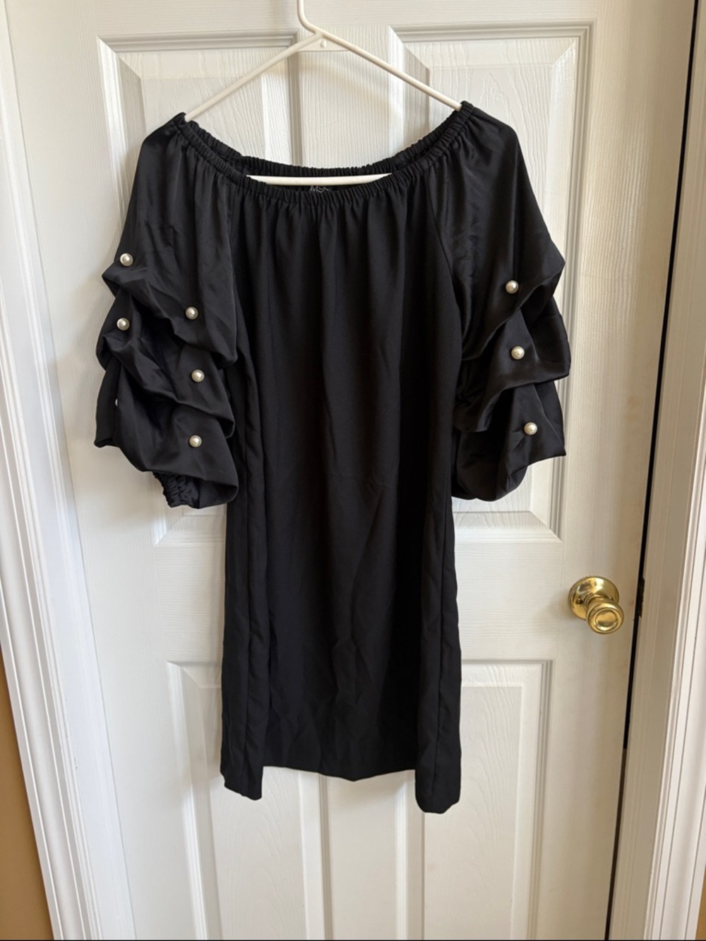 MSK Black Elastic Waist Off-Shoulder Top